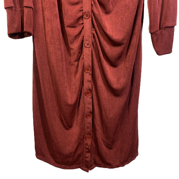 ASHLEY STEWART Red Rust‎ Ruched Velour Midi Shirt Dress - NWT - Picture 5 of 10